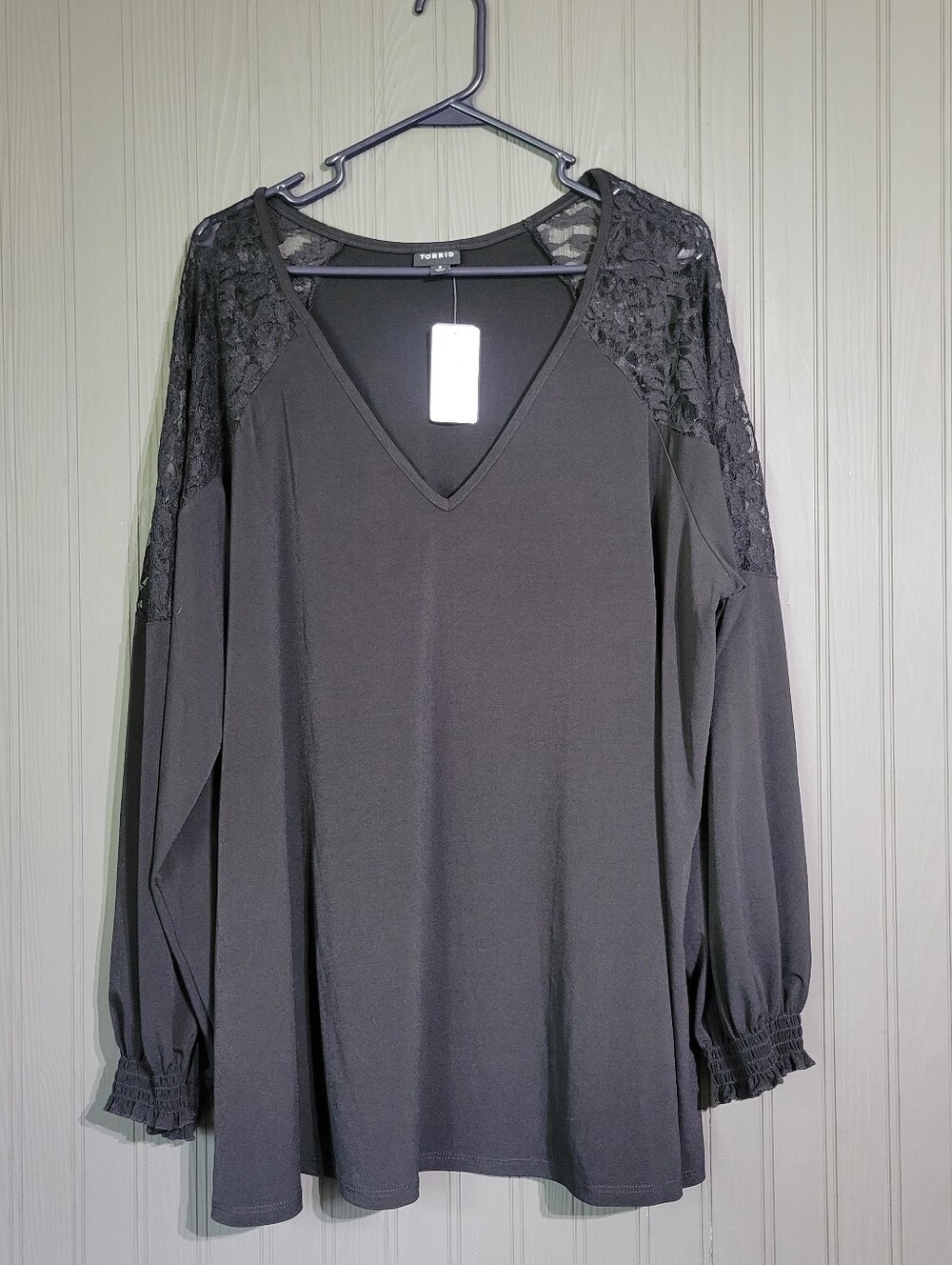 NWT Torrid Studio Knit Lace Shoulder Top Shirt V-Neck Black Women's 3X